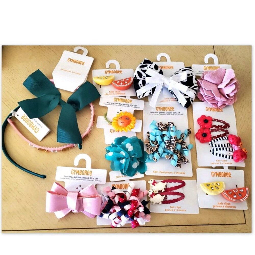 NWT GYMBOREE Lot Hair Accessories Clips Barrettes Sunflower Fruit Puppies Bundle